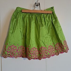 Lilly Pulitzer white label size 8 green silk skirt EUC